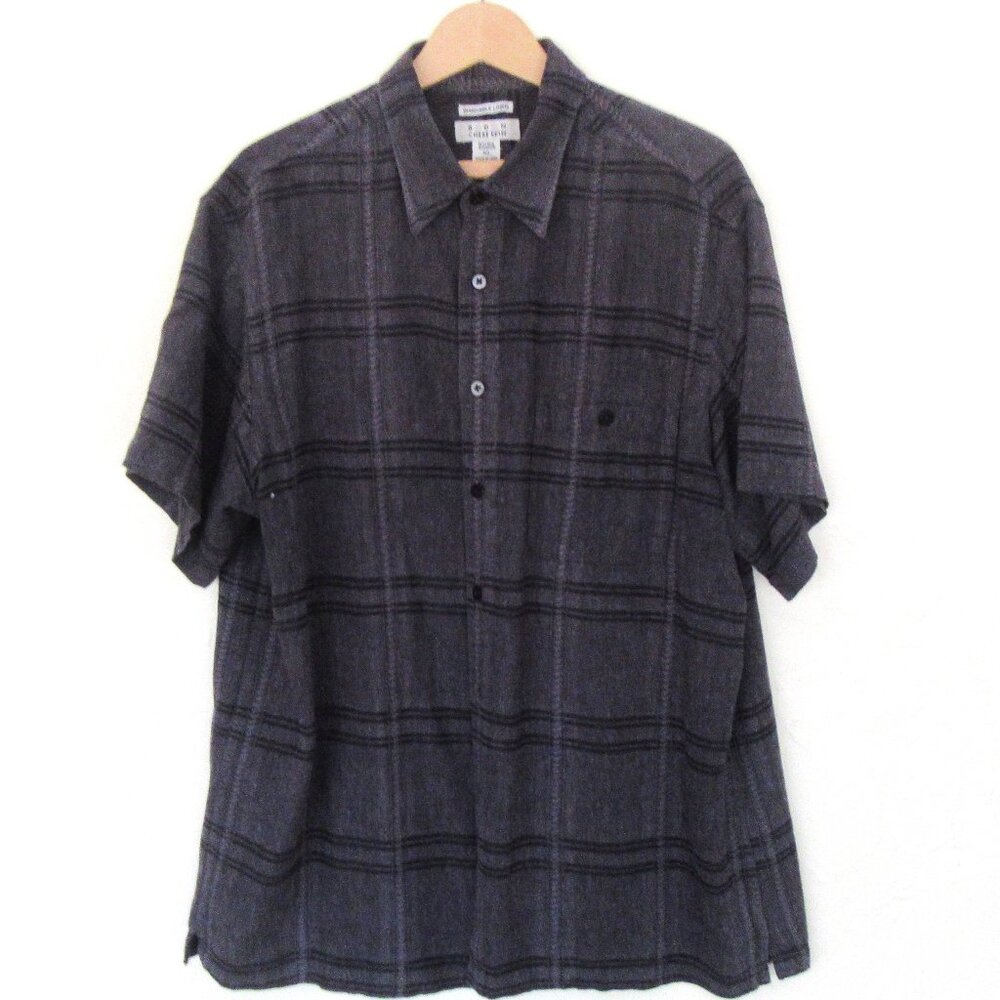 RON CHERESKIN short sleeved casual camp shirt - gray and black - XL